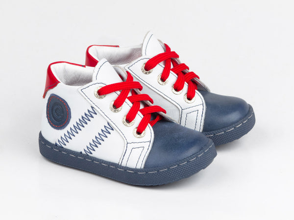 Emel White/Navy Leather Lace Up Sneakers (e1291-2)