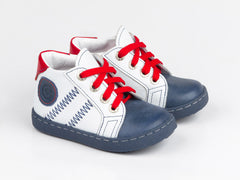 Emel White/Navy Leather Lace Up Sneakers (e1291-2)