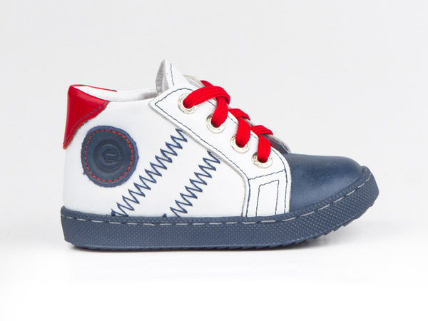 Emel White/Navy Leather Lace Up Sneakers (e1291-2)