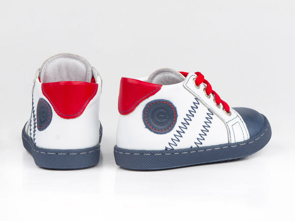 Emel White/Navy Leather Lace Up Sneakers (e1291-2)