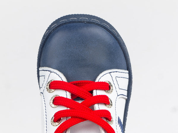 Emel White/Navy Leather Lace Up Sneakers (e1291-2)