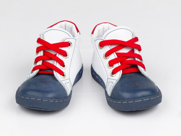 Emel White/Navy Leather Lace Up Sneakers (e1291-2)