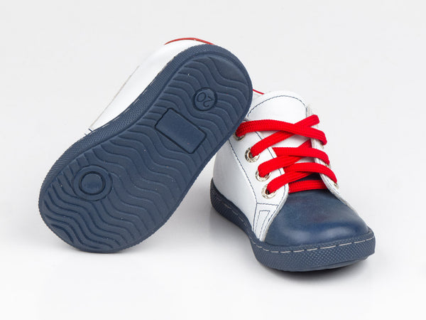 Emel White/Navy Leather Lace Up Sneakers (e1291-2)