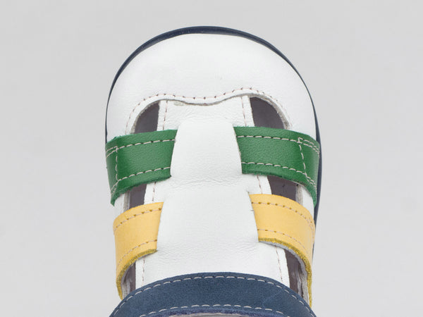 Emel White/Yellow/Green Leather Velcro Sandals (e1942-10)