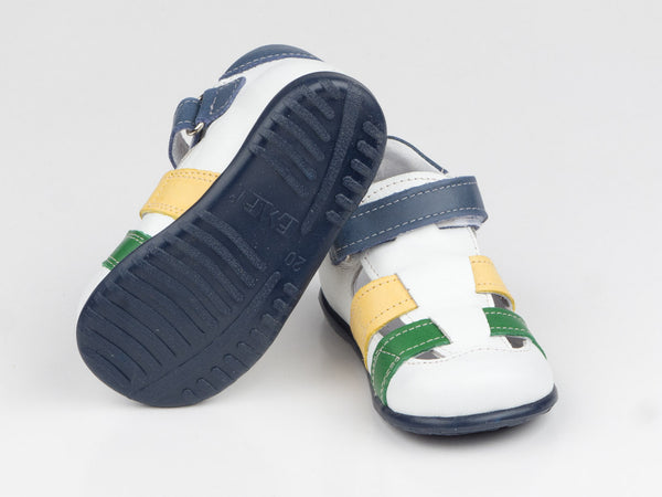 Emel White/Yellow/Green Leather Velcro Sandals (e1942-10)