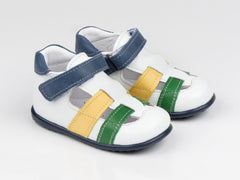 Emel White/Yellow/Green Leather Velcro Sandals (e1942-10)