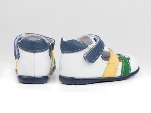 Emel White/Yellow/Green Leather Velcro Sandals (e1942-10)