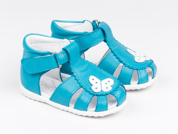 Emel Turquoise Leather Velcro Sandals (e2183-2)