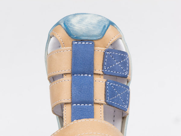 Emel Blue/Beige Leather Velcro Sandals (e2187-12)