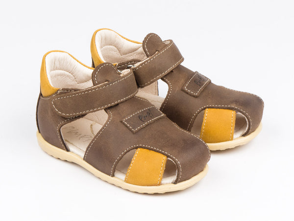 Emel Brown/Camel Leather Velcro Sandals (e2199-2)