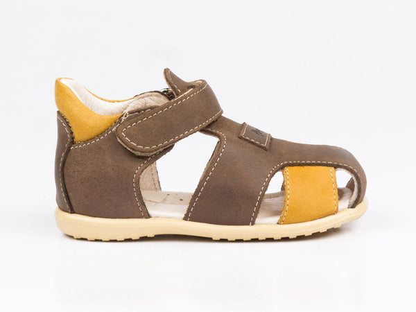 Emel Brown/Camel Leather Velcro Sandals (e2199-2)