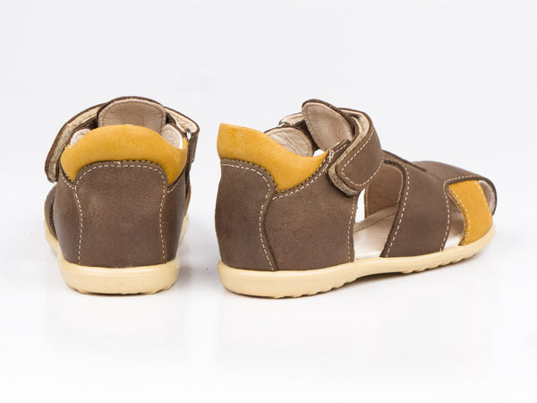 Emel Brown/Camel Leather Velcro Sandals (e2199-2)