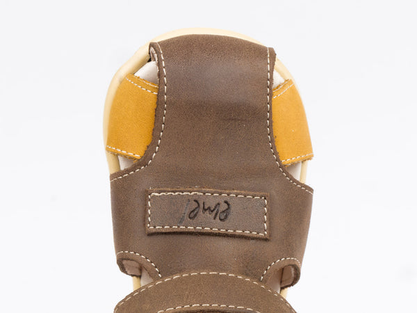 Emel Brown/Camel Leather Velcro Sandals (e2199-2)