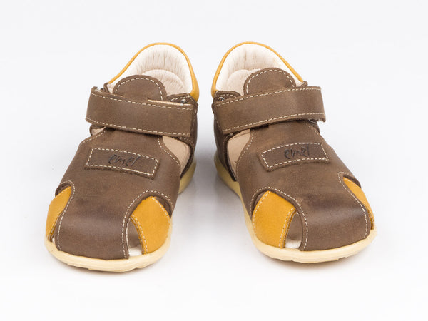 Emel Brown/Camel Leather Velcro Sandals (e2199-2)