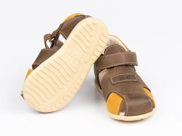 Emel Brown/Camel Leather Velcro Sandals (e2199-2)