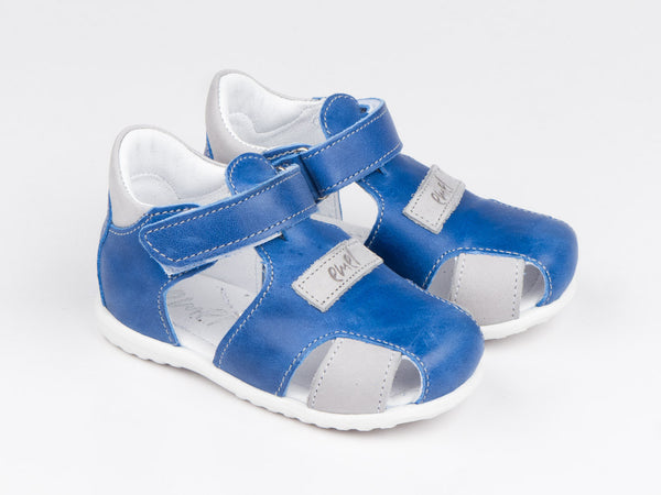 Emel Blue/Grey Leather Velcro Sandals (e2199-4)