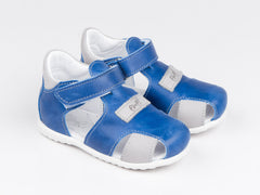 Emel Blue/Grey Leather Velcro Sandals (e2199-4)
