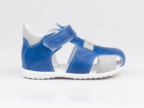 Emel Blue/Grey Leather Velcro Sandals (e2199-4)