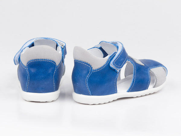 Emel Blue/Grey Leather Velcro Sandals (e2199-4)