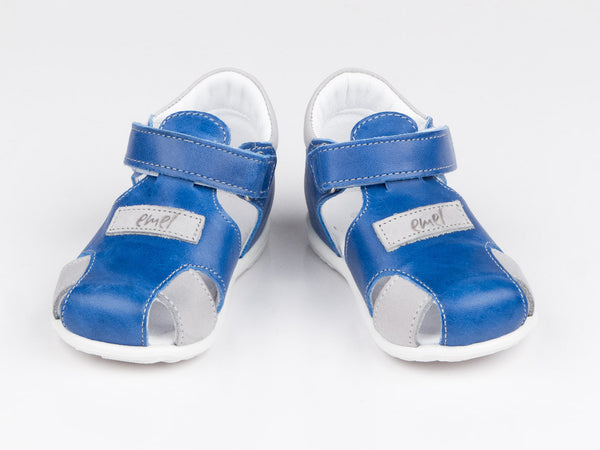 Emel Blue/Grey Leather Velcro Sandals (e2199-4)
