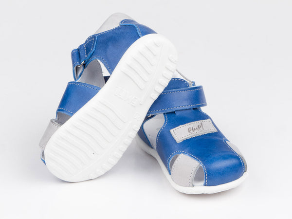 Emel Blue/Grey Leather Velcro Sandals (e2199-4)