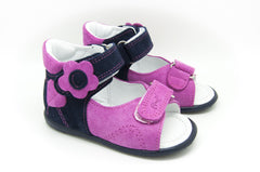 Emel Pink/Navy Suede Velcro Sandals (e2213-7)