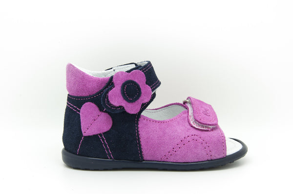 Emel Pink/Navy Suede Velcro Sandals (e2213-7)