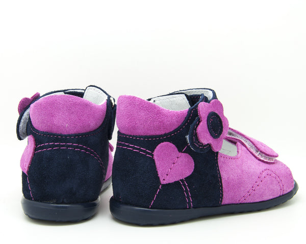 Emel Pink/Navy Suede Velcro Sandals (e2213-7)