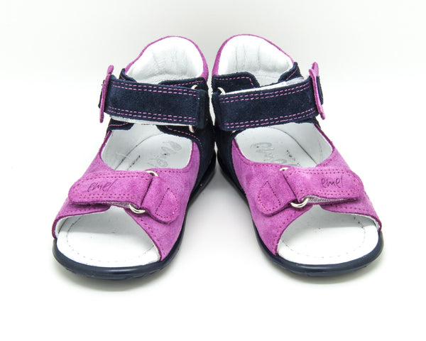 Emel Pink/Navy Suede Velcro Sandals (e2213-7)