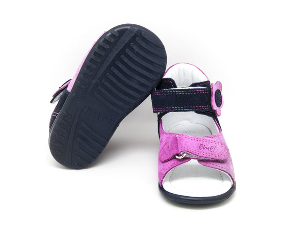 Emel Pink/Navy Suede Velcro Sandals (e2213-7)