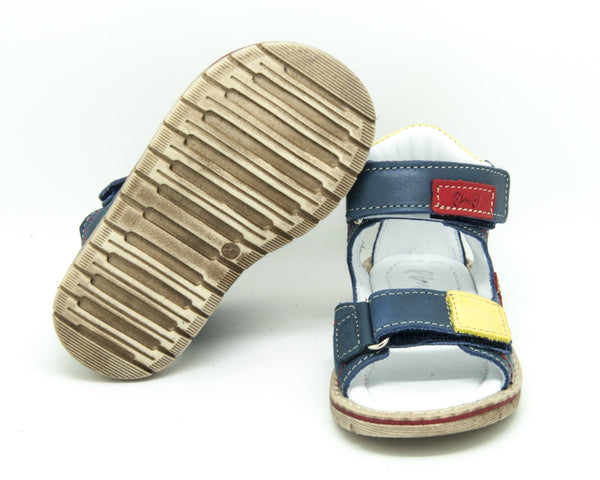 Emel Navy Leather Double Velcro Sandals (e2220-4)