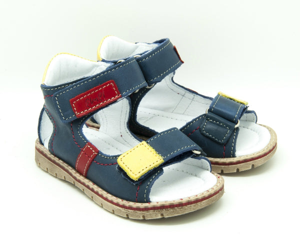 Emel Navy Leather Double Velcro Sandals (e2220-4)