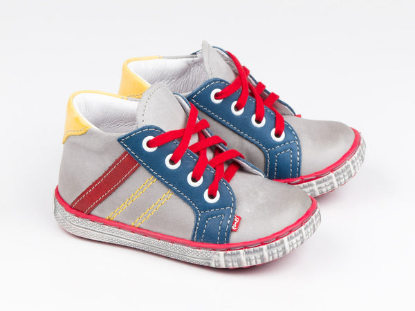 Emel Grey/Red/Navy Leather Lace Up Sneakers (e2254-2)