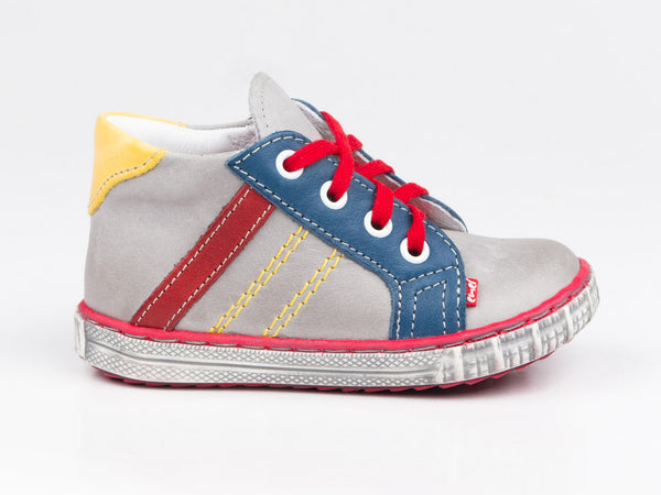 Emel Grey/Red/Navy Leather Lace Up Sneakers (e2254-2)