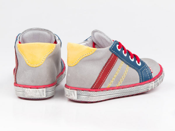 Emel Grey/Red/Navy Leather Lace Up Sneakers (e2254-2)