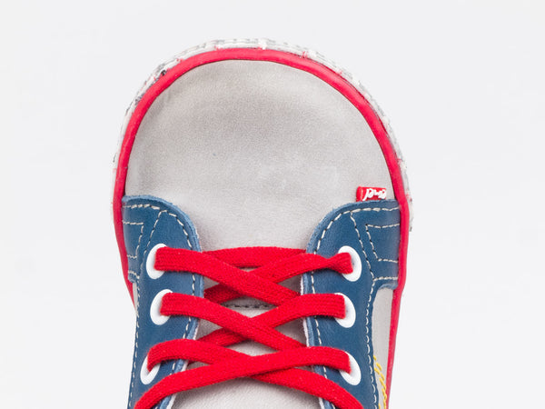 Emel Grey/Red/Navy Leather Lace Up Sneakers (e2254-2)