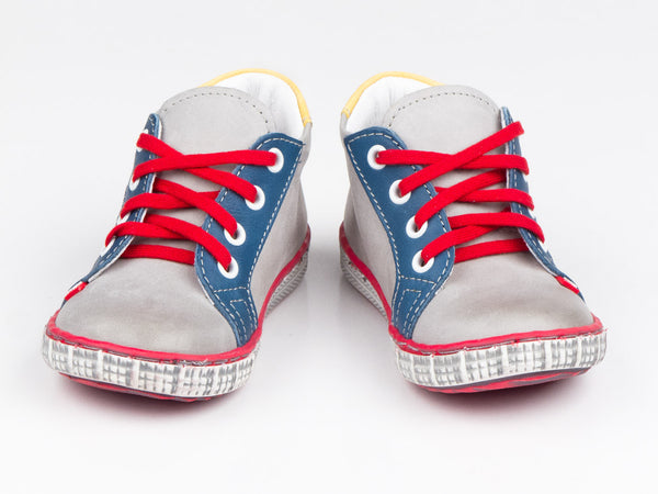 Emel Grey/Red/Navy Leather Lace Up Sneakers (e2254-2)