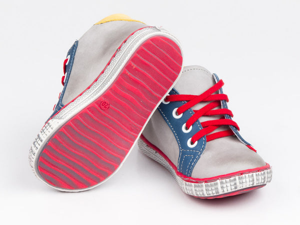 Emel Grey/Red/Navy Leather Lace Up Sneakers (e2254-2)
