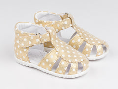 Emel Gold/Dots Pattern Leather Velcro Sandals (e2355)