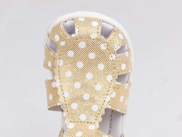 Emel Gold/Dots Pattern Leather Velcro Sandals (e2355)