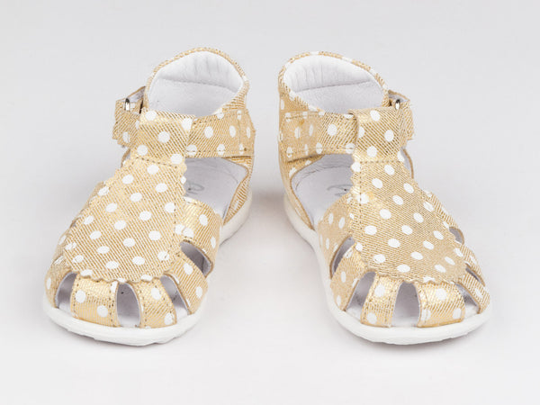 Emel Gold/Dots Pattern Leather Velcro Sandals (e2355)