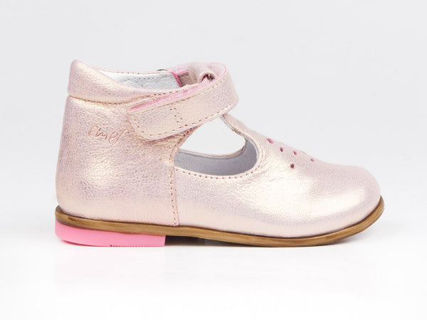 Emel Sparkling Pink Leather Velcro Pumps (e2384-1)