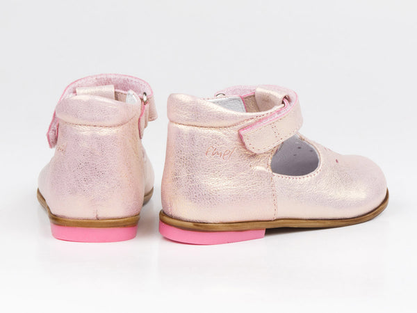 Emel Sparkling Pink Leather Velcro Pumps (e2384-1)