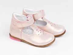 Emel Sparkling Pink Leather Velcro Pumps (e2384-1)