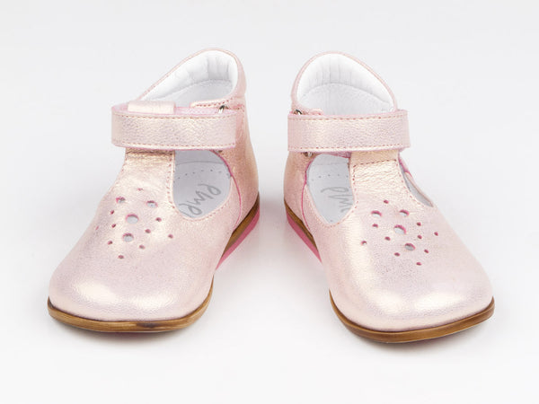 Emel Sparkling Pink Leather Velcro Pumps (e2384-1)