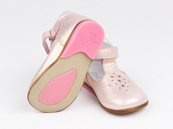 Emel Sparkling Pink Leather Velcro Pumps (e2384-1)