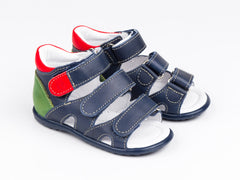 Emel Navy Leather Triple Velcro Sandals (e2386-5)