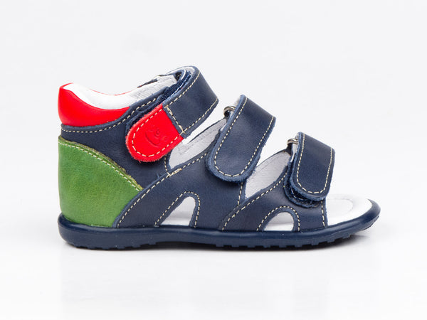 Emel Navy Leather Triple Velcro Sandals (e2386-5)