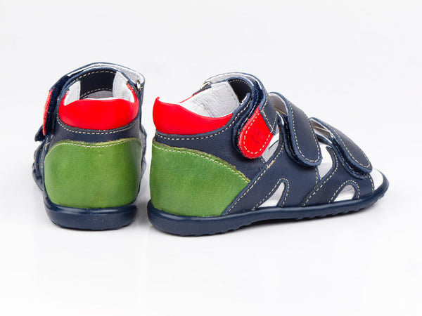 Emel Navy Leather Triple Velcro Sandals (e2386-5)