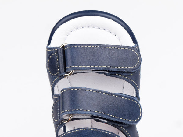 Emel Navy Leather Triple Velcro Sandals (e2386-5)